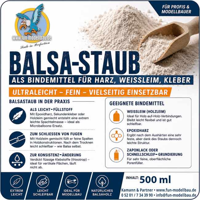 Preview: Balsa Wood Dust Binder for White Glue, Resin, and Adhesives, 500ml